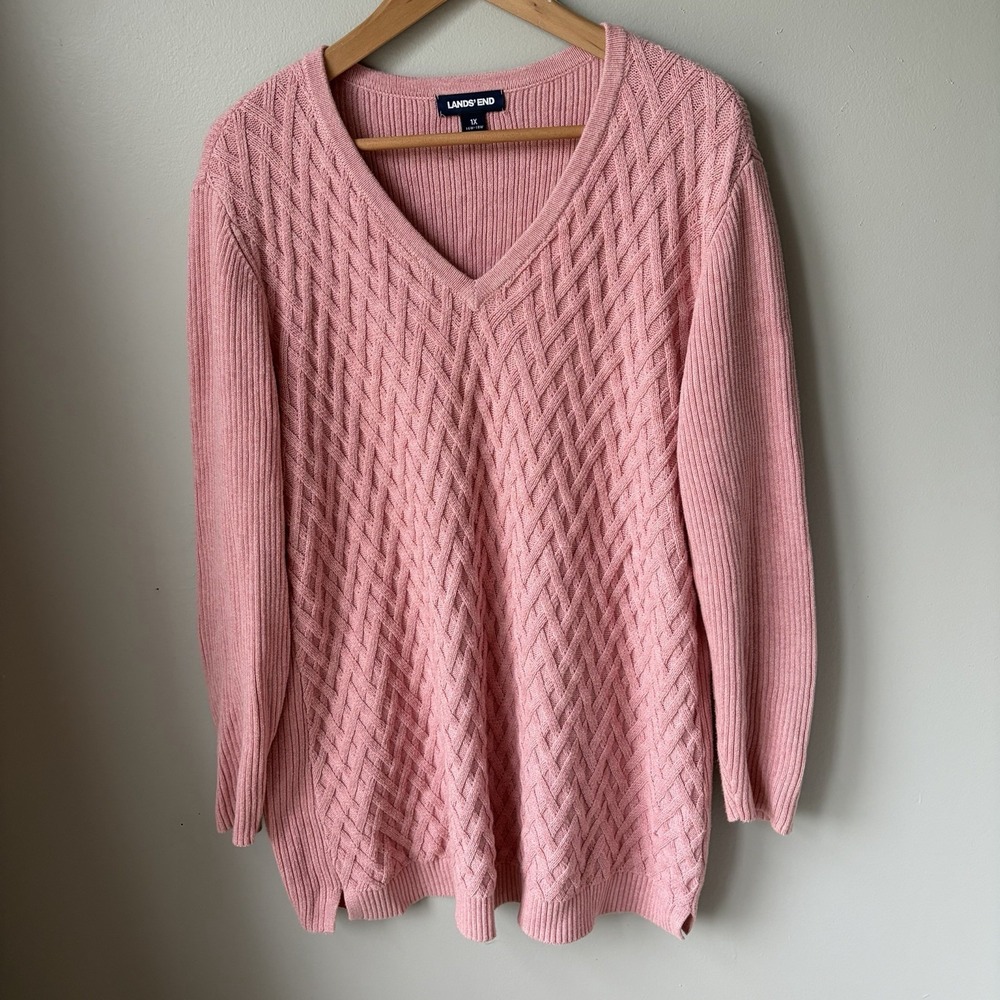 Lands' End Pink V Neck‎ Knit Sweater Pink Size 1X 16w-18w